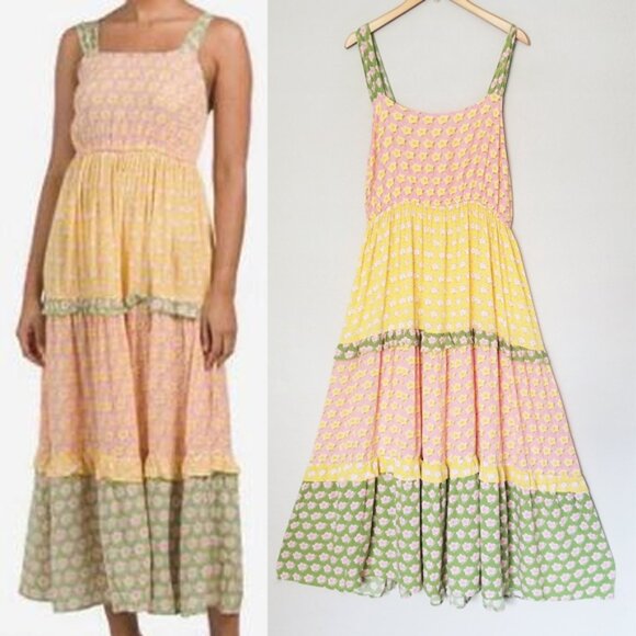 Relaxx By Exist Mixed Print Tiered Maxi Dress 1XL Ditsy Floral Cottagecore Boho - Picture 3 of 13